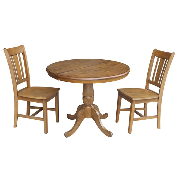 International Concepts Round 36 in Round Top Pedestal Ext Table with 12 in Leaf And 2 RTA Chairs, Pecan, 36 in W, 48 in L K59-36RXT-C10-2 - main